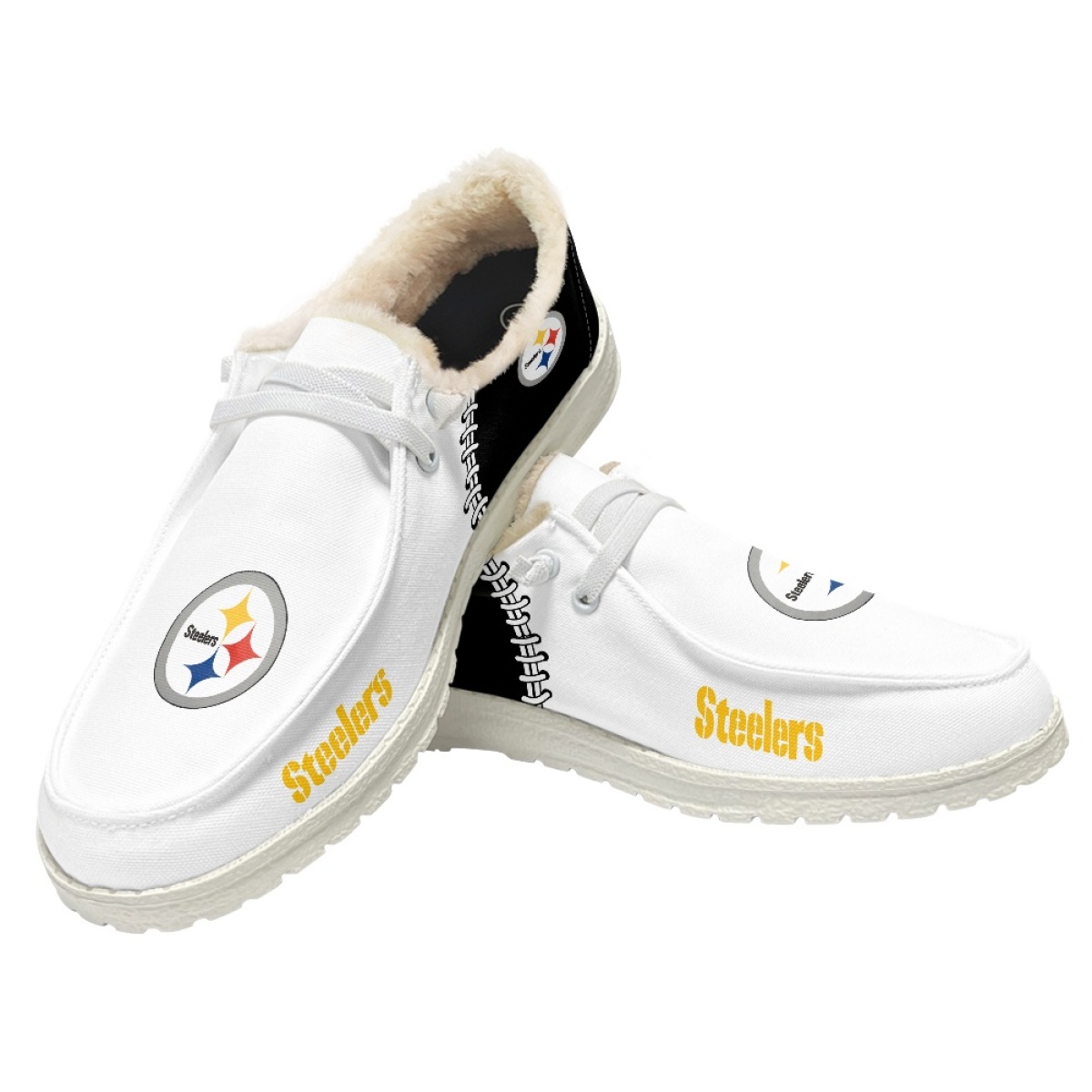 Women's Pittsburgh Steelers Loafers Lace Up Fuzzy Lined Shoes 002 (Pls check description for details)